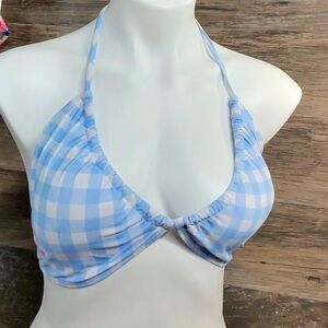 SHEIN Hello Kitty Light Blue Checkered Bikini Top